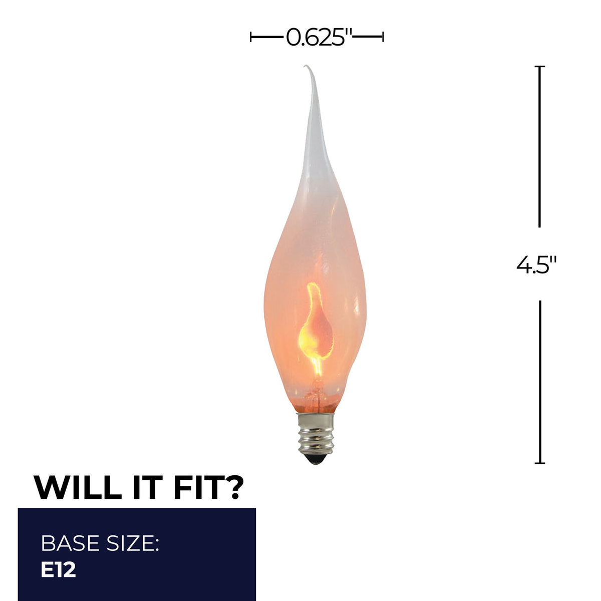 Bulbrite Incandescent CA5 Candelabra Screw Base (E12) Light Bulb, 3W, Silicone Flame Shaped, 12-Pack