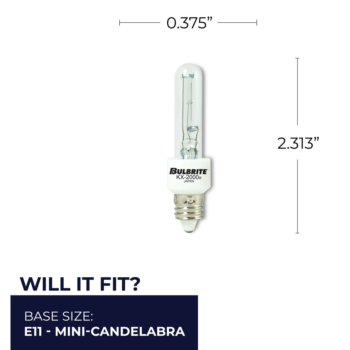 Bulbrite KX Dimmable T3Mini – Candelabra Screw Base (E11) Light Bulb, 560 Lumens, 2700K, 40W, Clear, 2-Pack