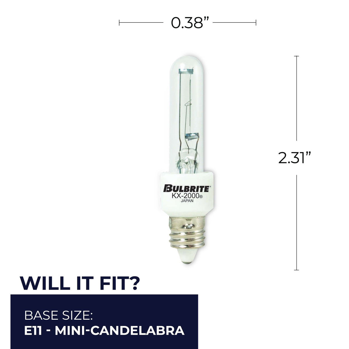 Bulbrite 60W Dimmable T3 Xenon Light Bulbs with E11 Mini – Candelabra Screw Base, Clear, 2-Pack