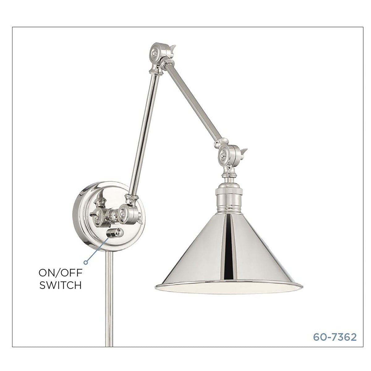 Delancey Swing Arm Lamp - Polished Nickel with Switch - Polished Nickel Finish