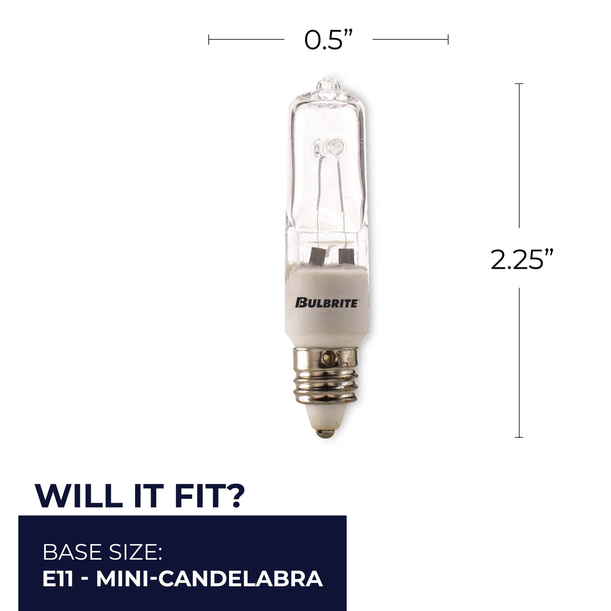 Bulbrite 250W Dimmable Clear T4 Mini – Candelabra (E11) Halogen Light Bulbs, 5-Pack