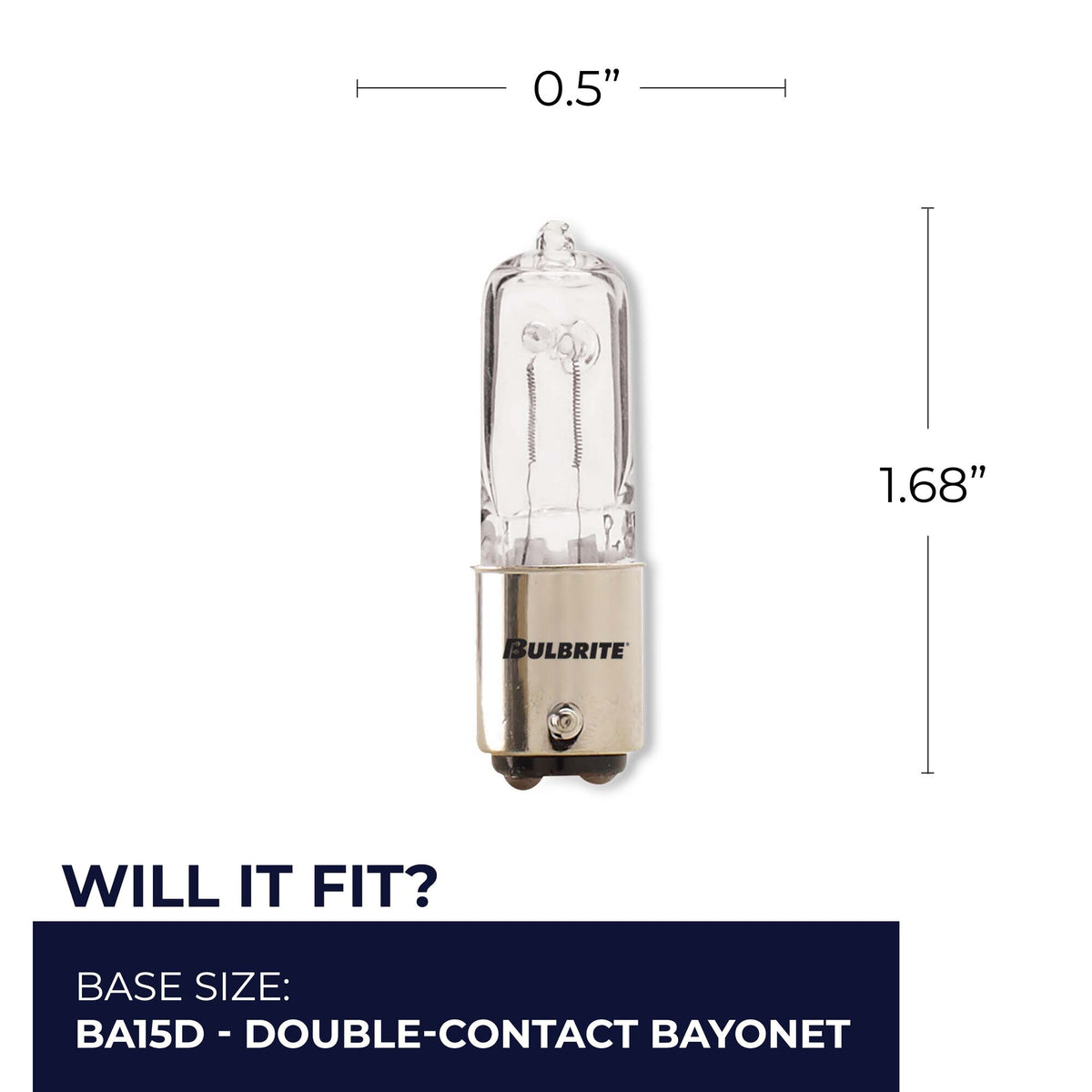 Bulbrite Halogen T4 Double – Contact Bayonet Base (BA15D) Light Bulb, 50W, Clear, 5-Pack