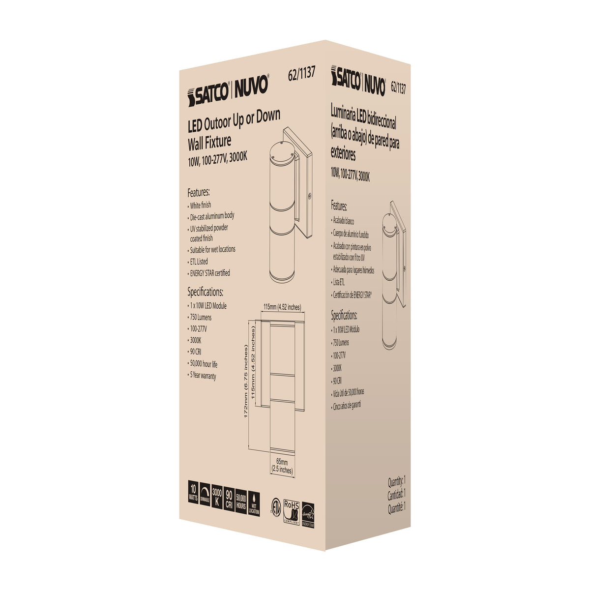 1 Light - LED Small Up or Down Sconce Fixture - White Finish - 10W - 120/277V