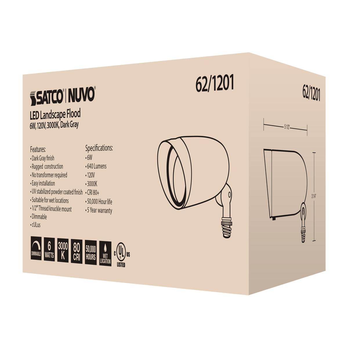LED Landscape Flood 6W - Dark Gray Finish