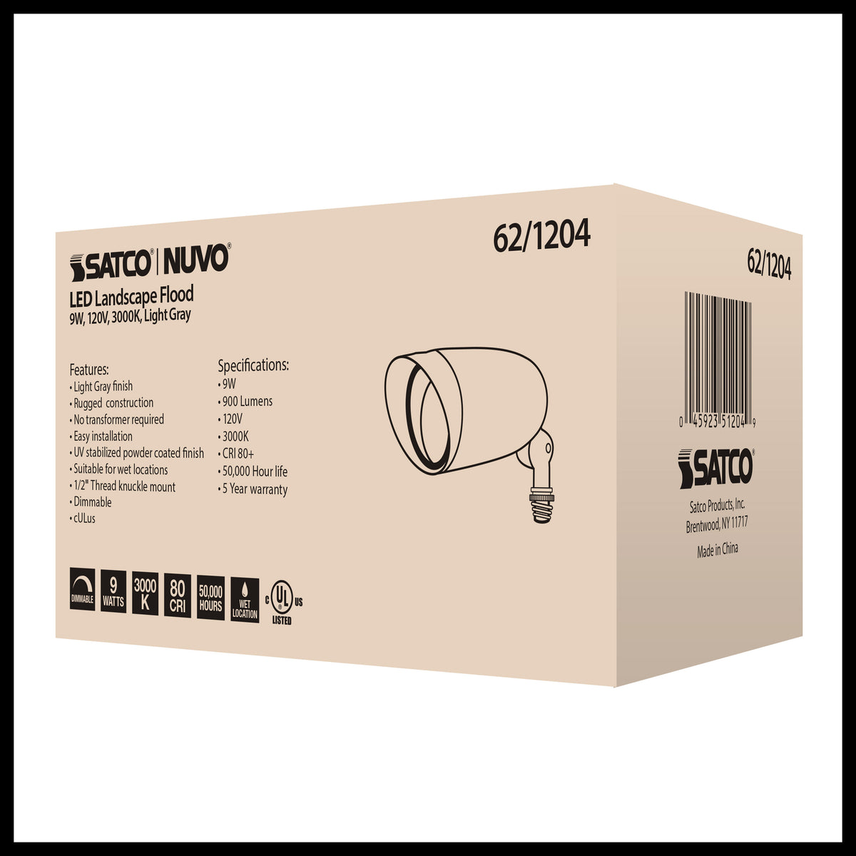 LED Landscape Flood 9W - Light - Gray Finish
