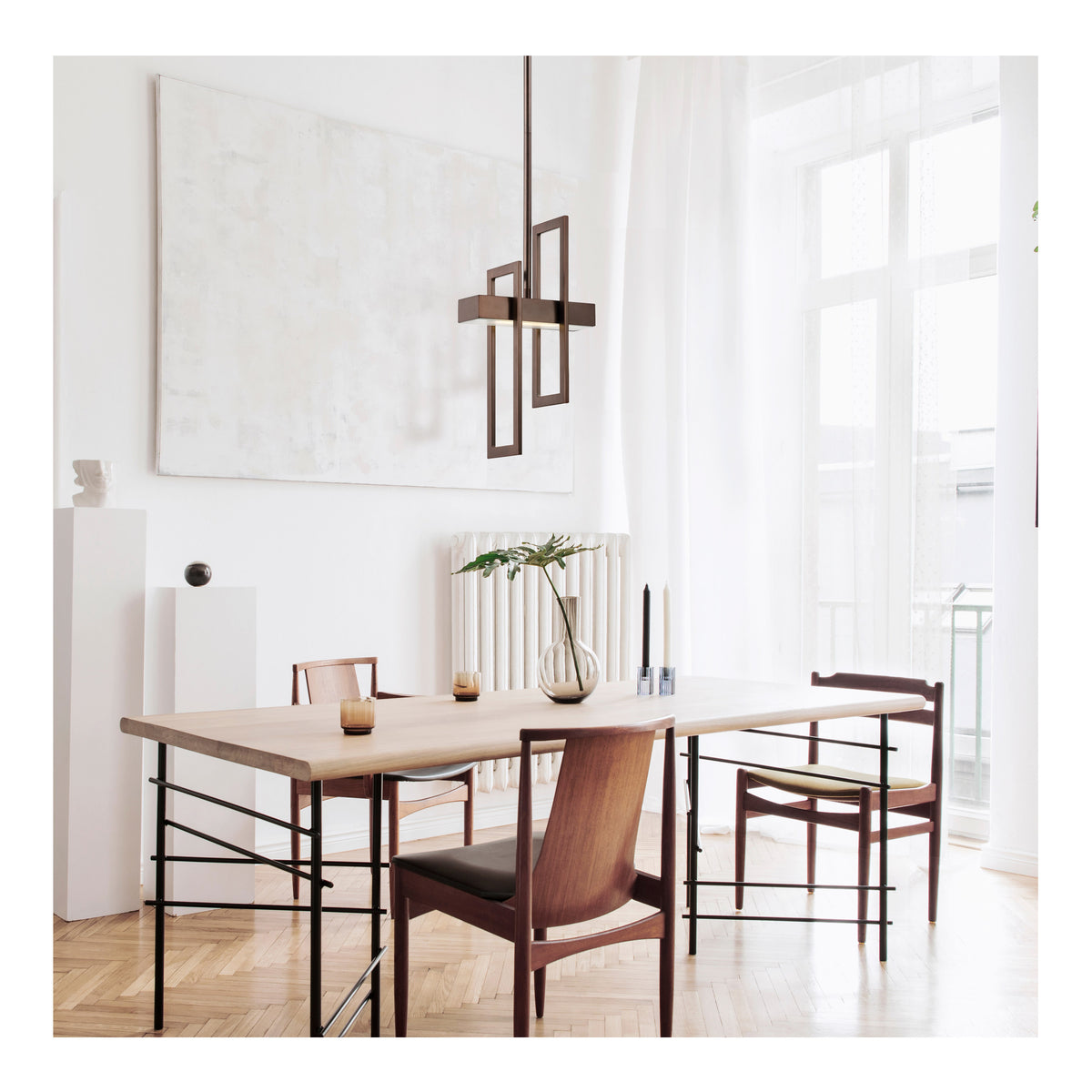 Frame - 1 Module Pendant with Frosted Glass - Hazel Bronze Finish