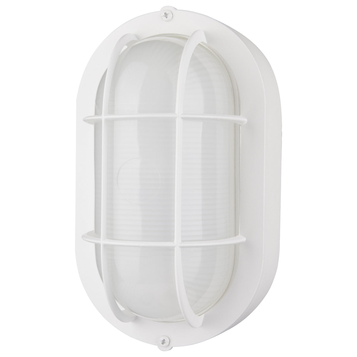 LED Small Oval Bulk Head Fixture - White Finish with White Glass lighting product