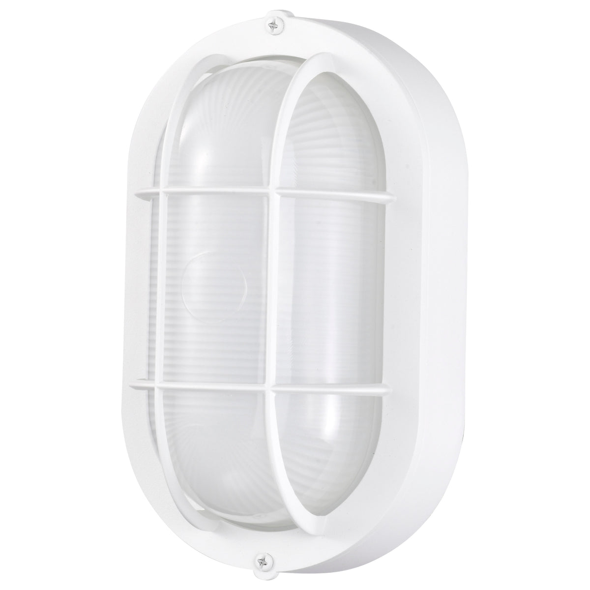 LED Small Oval Bulk Head Fixture - White Finish with White Glass