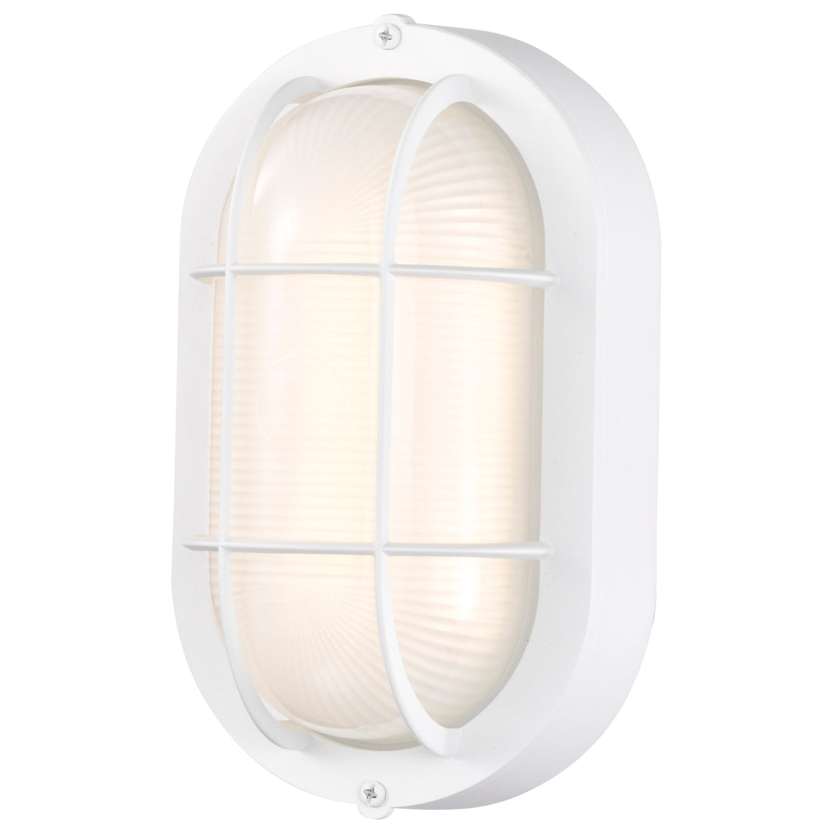 LED Small Oval Bulk Head Fixture - White Finish with White Glass