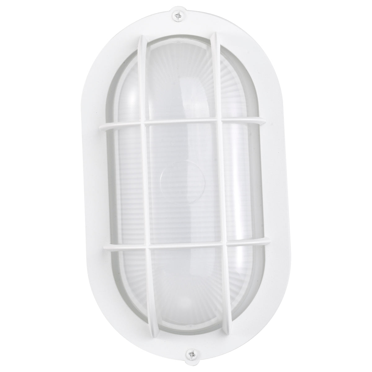 LED Small Oval Bulk Head Fixture - White Finish with White Glass