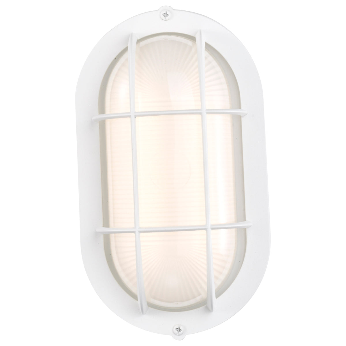 LED Small Oval Bulk Head Fixture - White Finish with White Glass