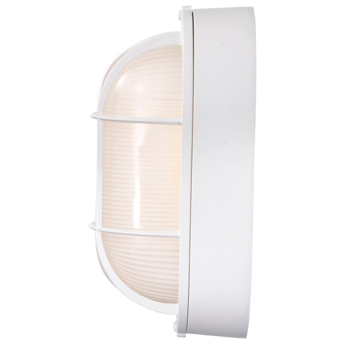 LED Small Oval Bulk Head Fixture - White Finish with White Glass