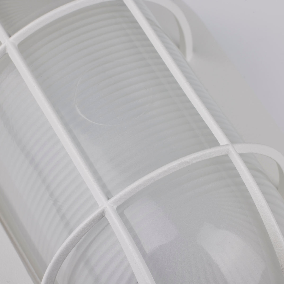 LED Small Oval Bulk Head Fixture - White Finish with White Glass