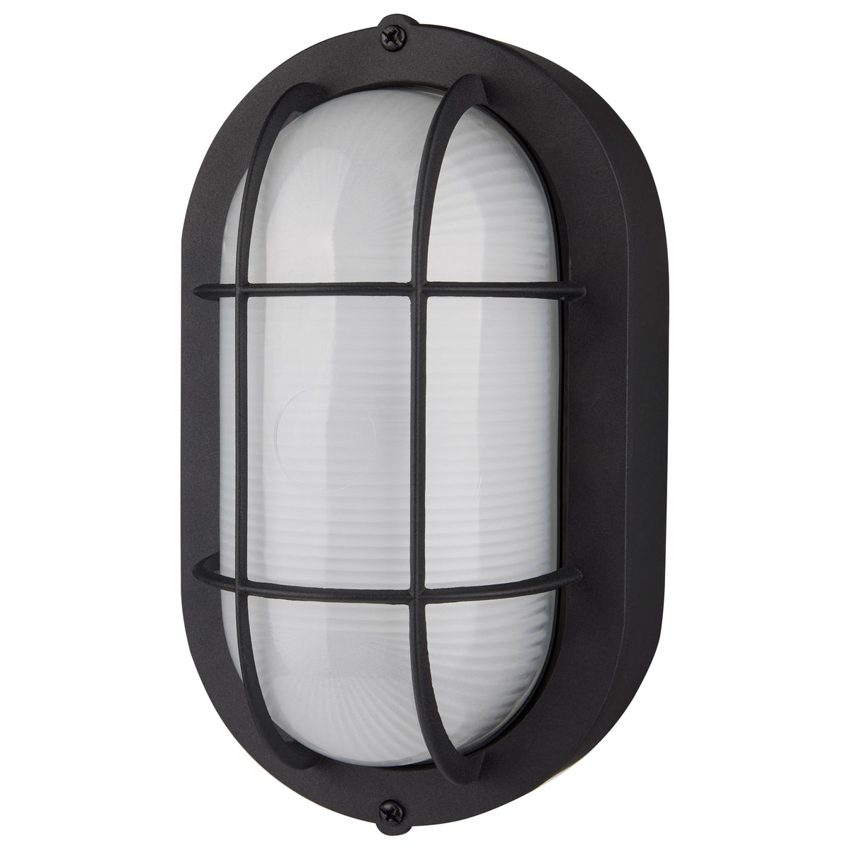 LED Small Oval Bulk Head Fixture - Black Finish with White Glass for outdoor applications and hospitality spaces