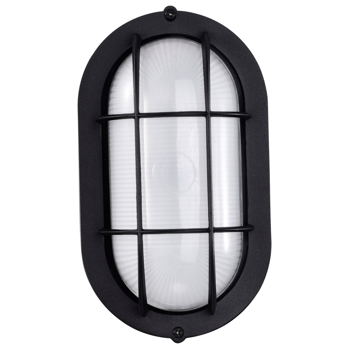 LED Small Oval Bulk Head Fixture - Black Finish with White Glass