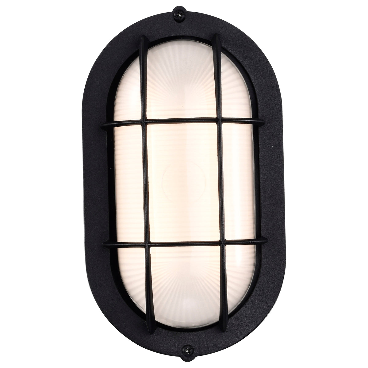 LED Small Oval Bulk Head Fixture - Black Finish with White Glass