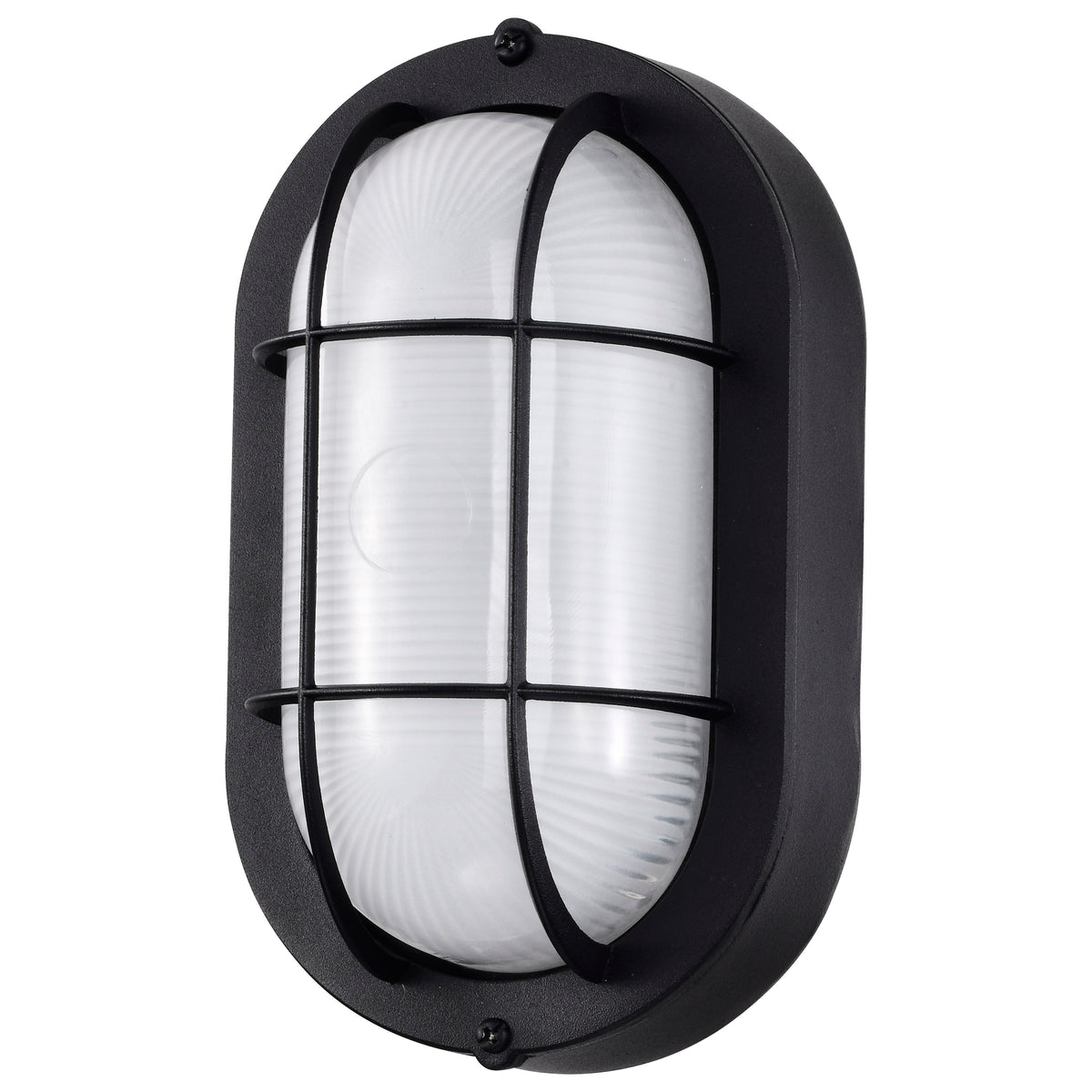 LED Small Oval Bulk Head Fixture - Black Finish with White Glass