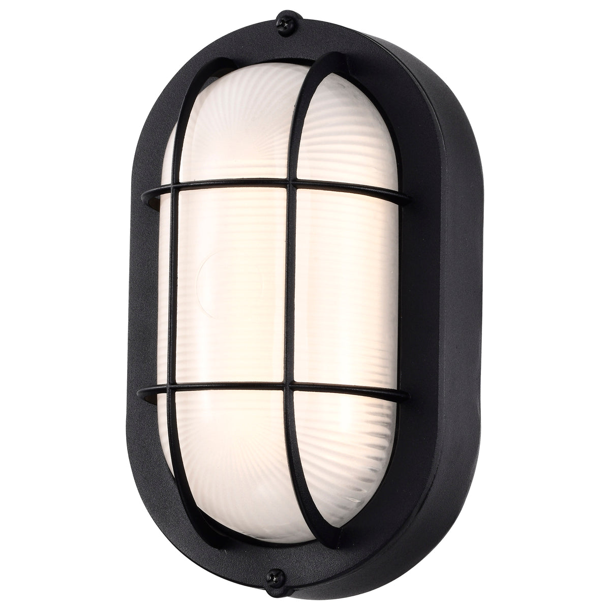 LED Small Oval Bulk Head Fixture - Black Finish with White Glass