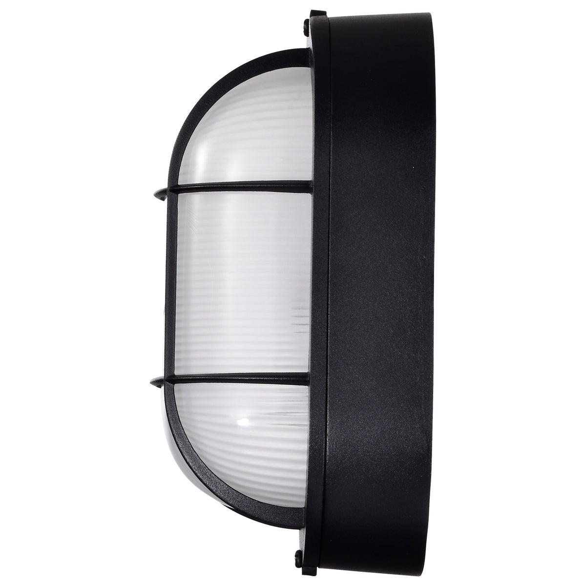 LED Small Oval Bulk Head Fixture - Black Finish with White Glass
