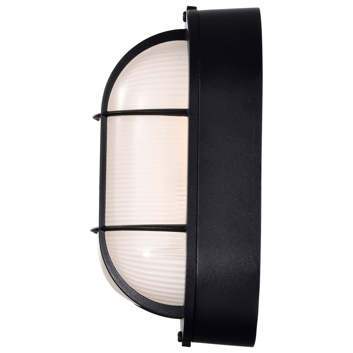 LED Small Oval Bulk Head Fixture - Black Finish with White Glass
