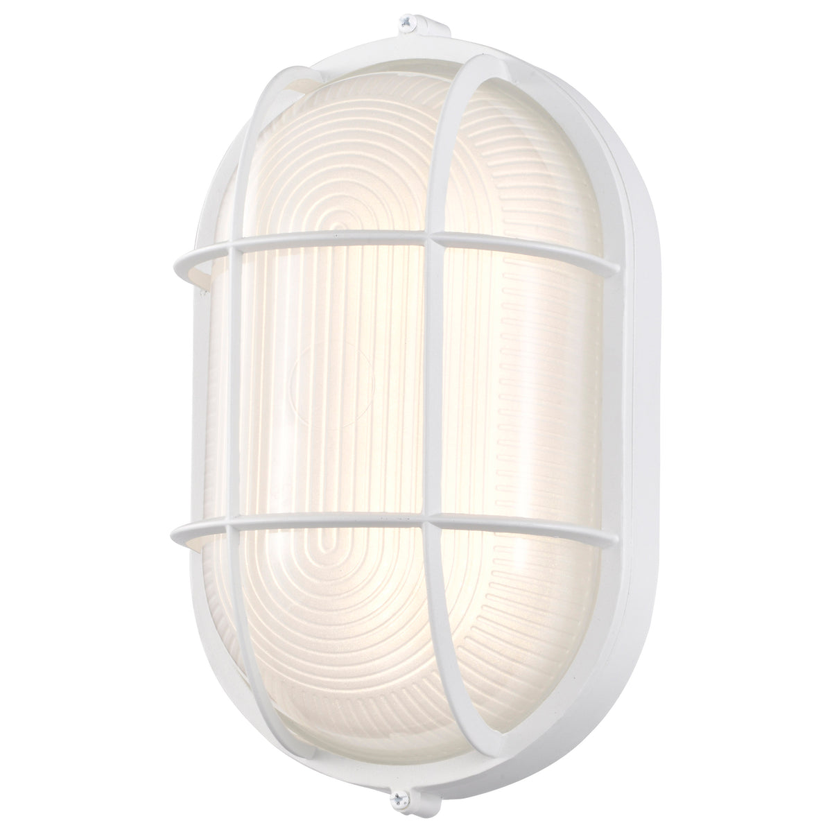LED Oval Bulk Head Fixture - White Finish with White Glass