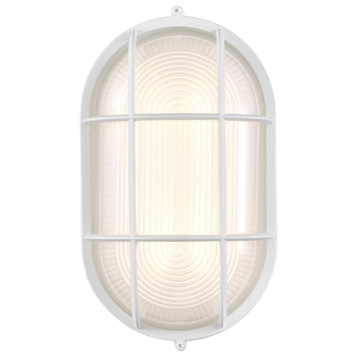LED Oval Bulk Head Fixture - White Finish with White Glass