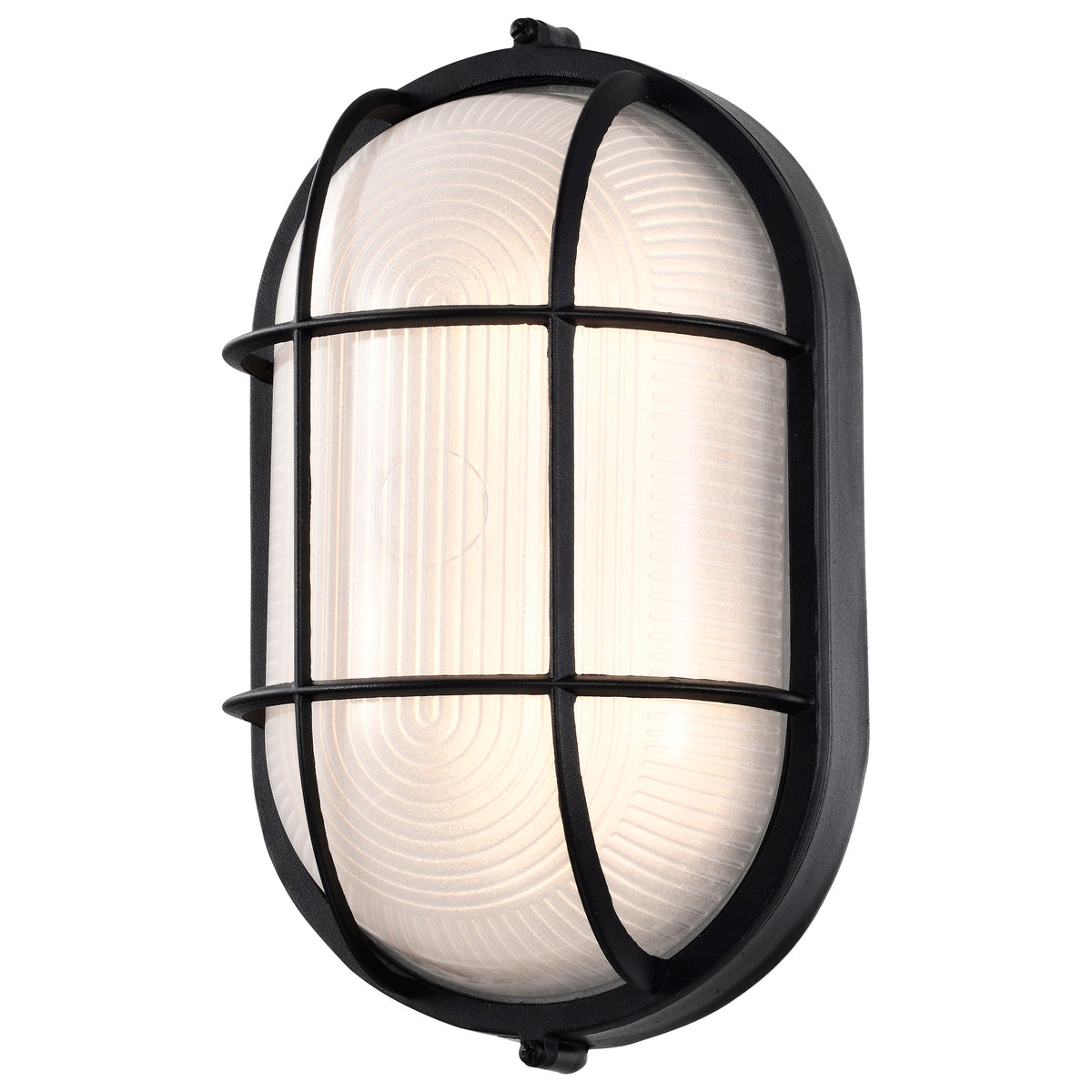 LED Oval Bulk Head Fixture - Black Finish with White Glass