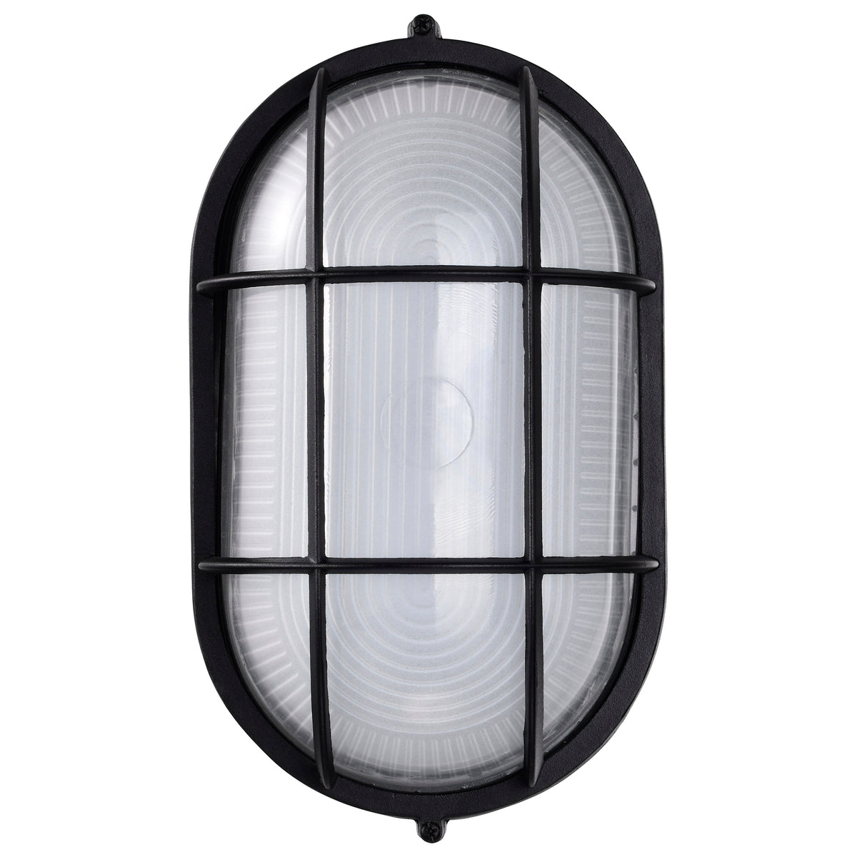 LED Oval Bulk Head Fixture - Black Finish with White Glass