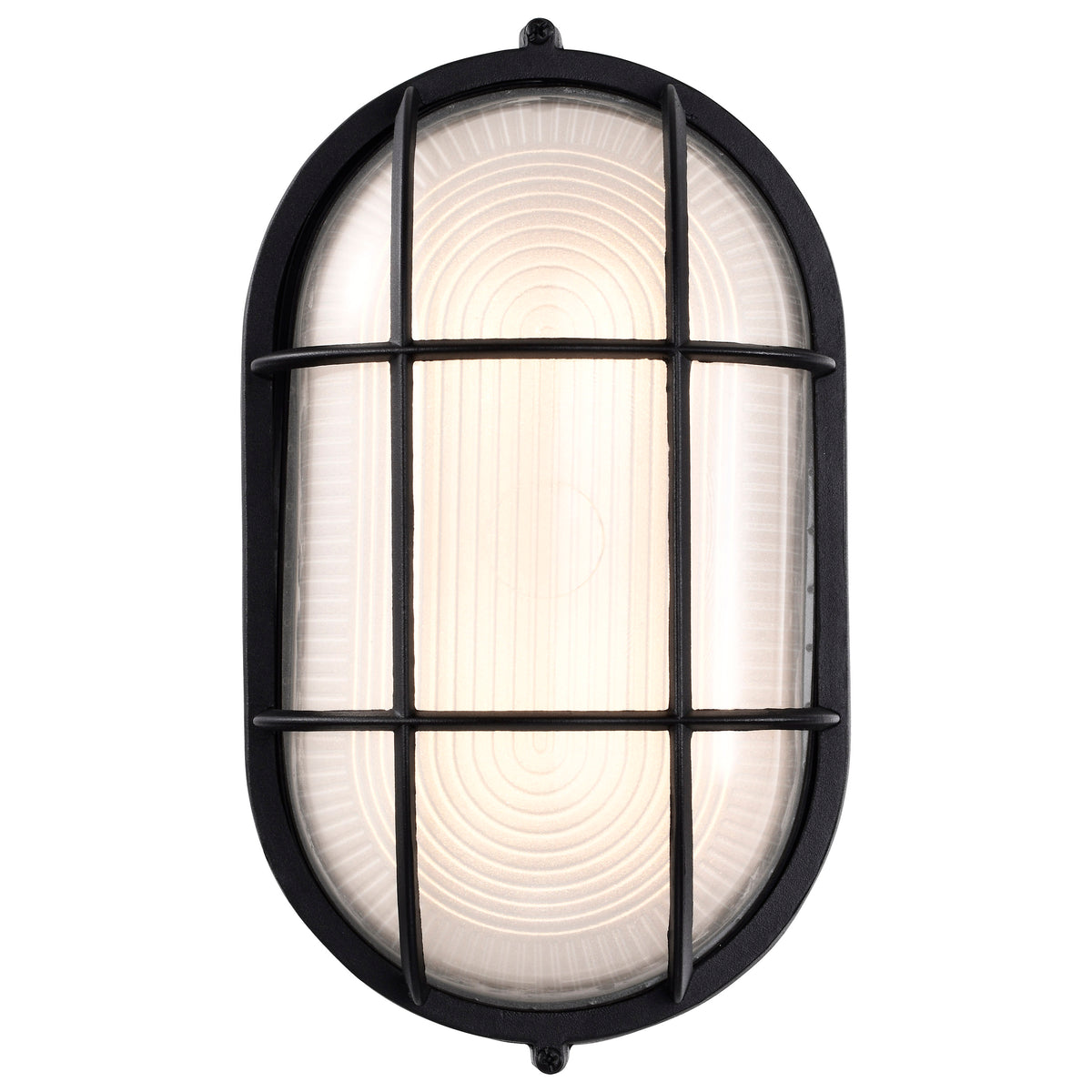 LED Oval Bulk Head Fixture - Black Finish with White Glass