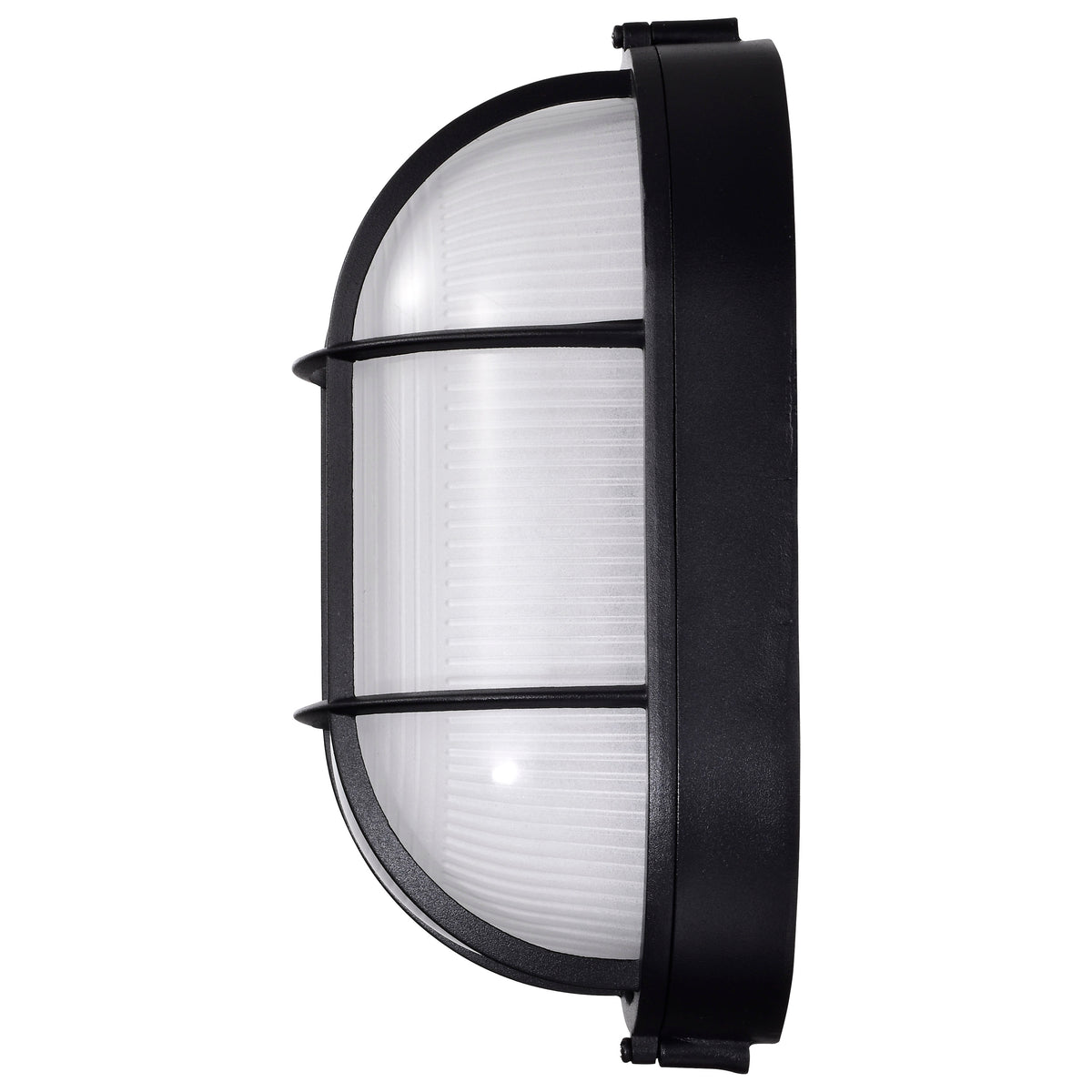 LED Oval Bulk Head Fixture - Black Finish with White Glass