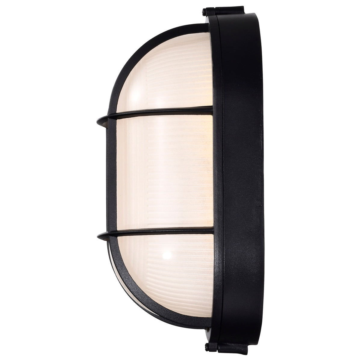 LED Oval Bulk Head Fixture - Black Finish with White Glass