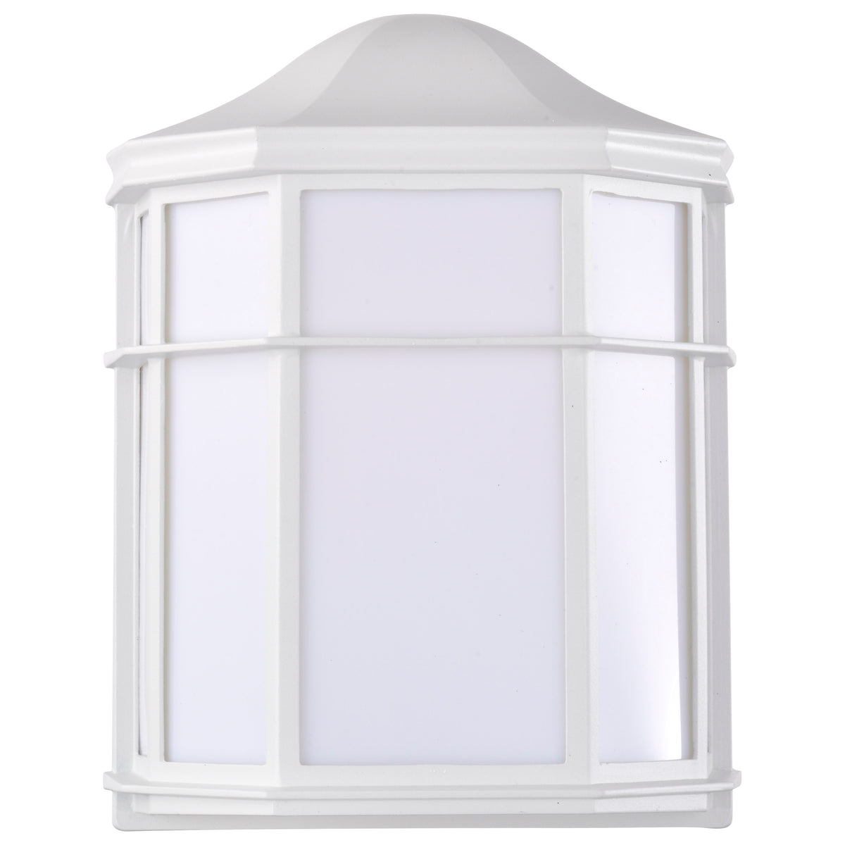 LED Cage Lantern Fixture - White Finish with White Linen Acrylic for commercial spaces and outdoor applications