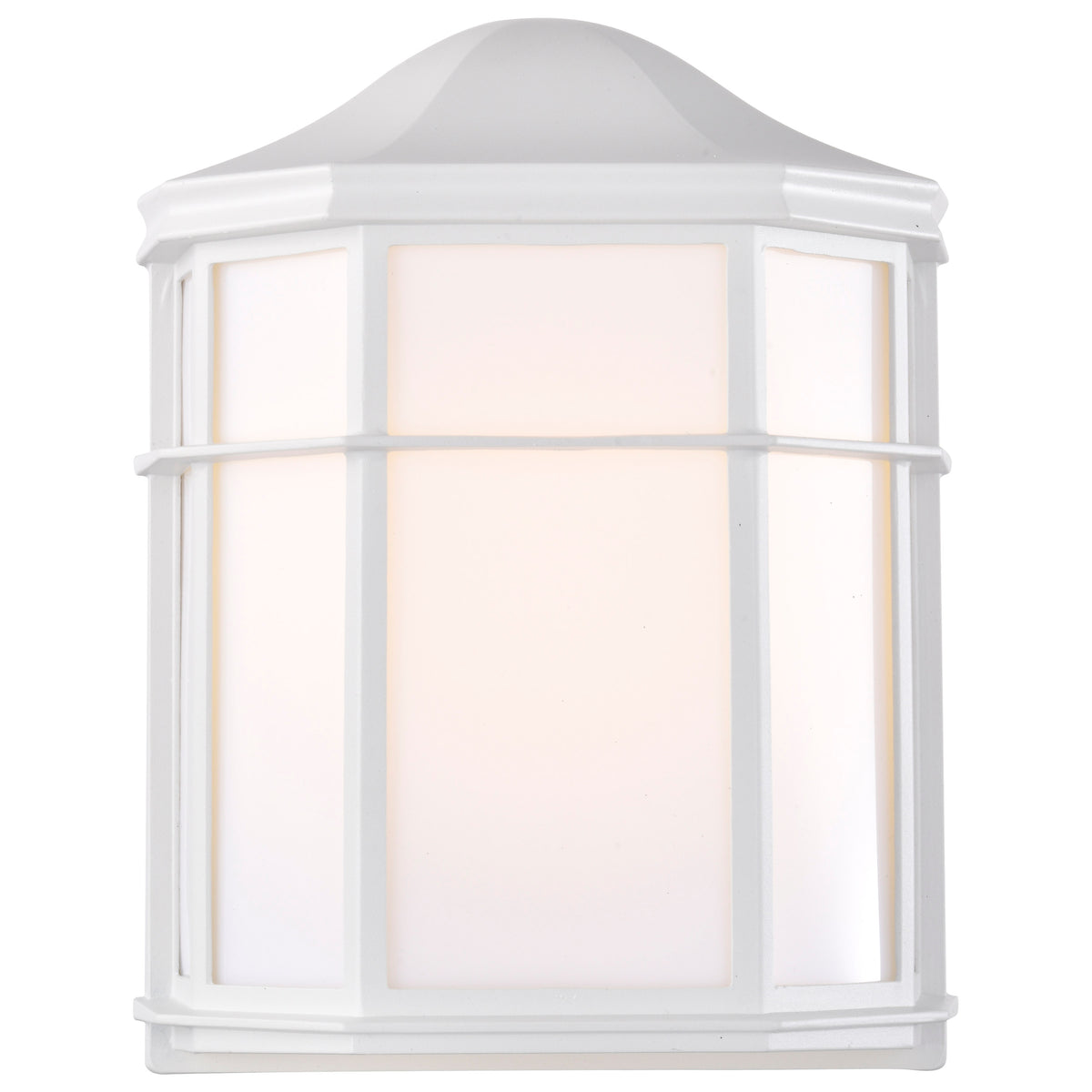 LED Cage Lantern Fixture - White Finish with White Linen Acrylic