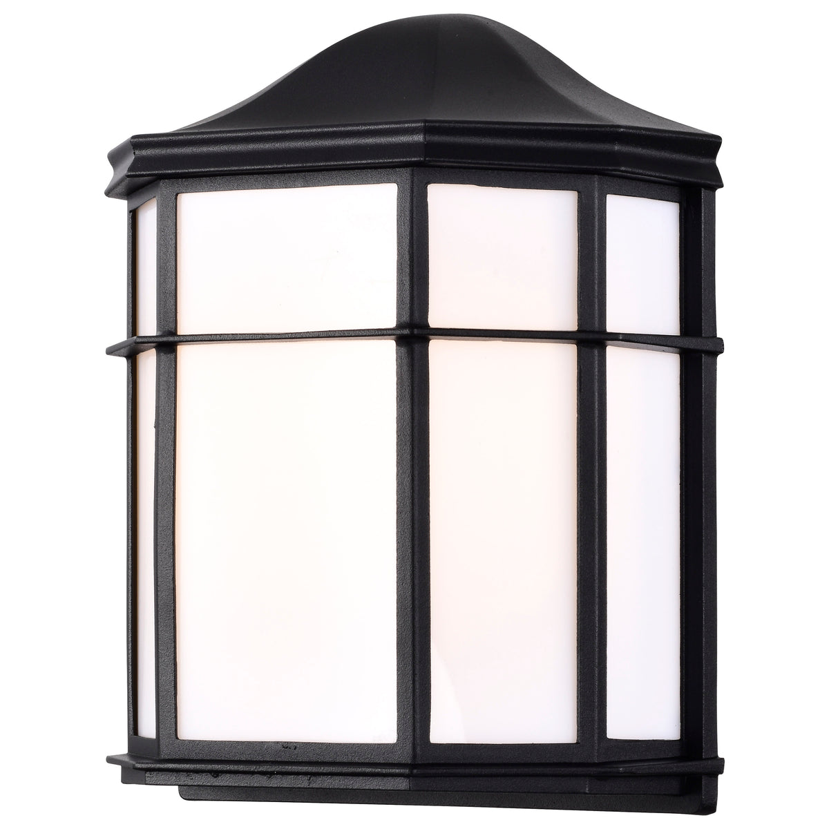 LED Cage Lantern Fixture - Black Finish with White Linen Acrylic