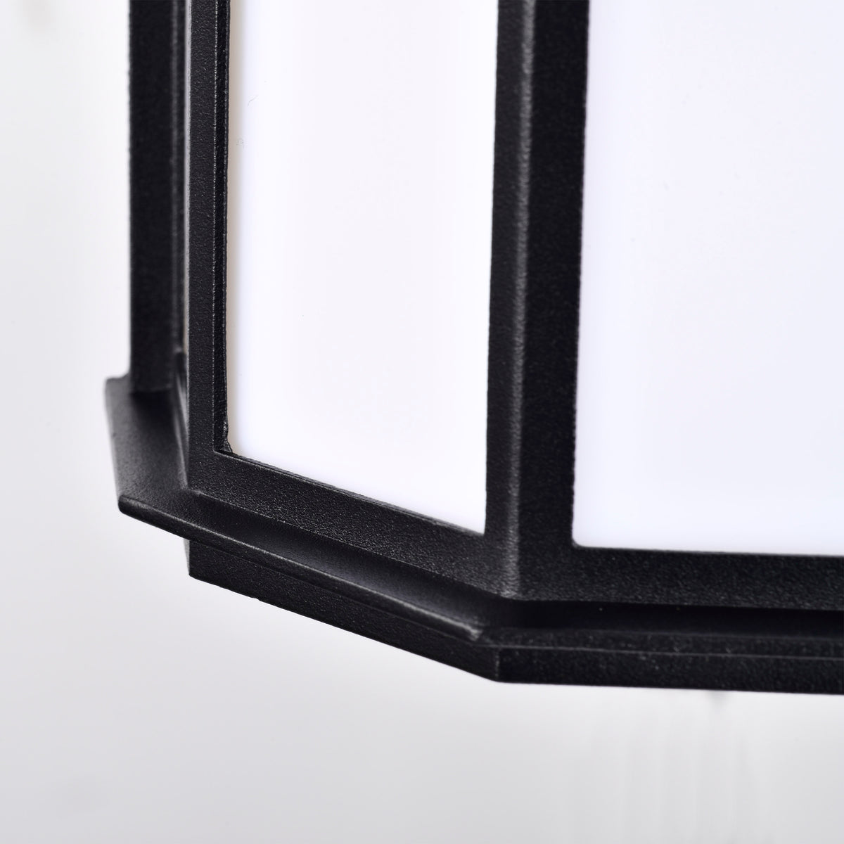 LED Cage Lantern Fixture - Black Finish with White Linen Acrylic
