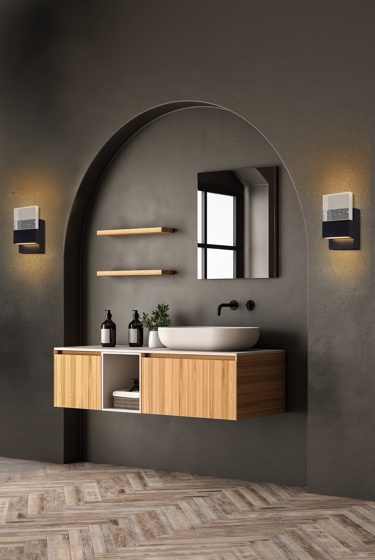 Ellusion - LED Medium Wall Sconce - 15W - Polished Nickel Finish with Seeded Glass