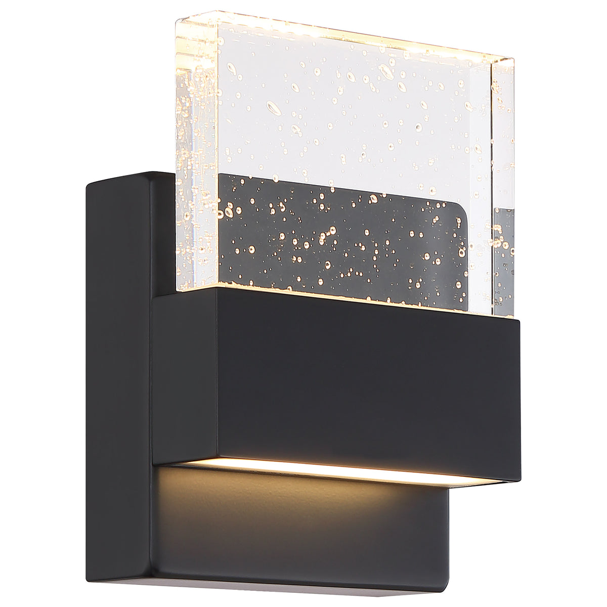 Ellusion - LED Small Wall Sconce - 15W - Matte Black Finish with Seeded Glass