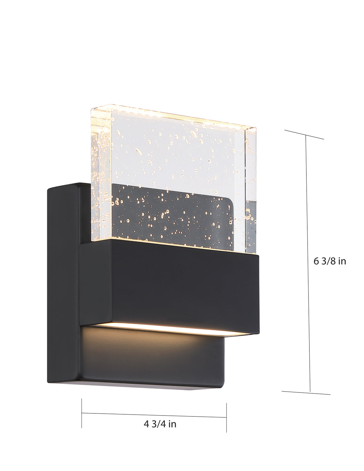 Ellusion - LED Small Wall Sconce - 15W - Matte Black Finish with Seeded Glass