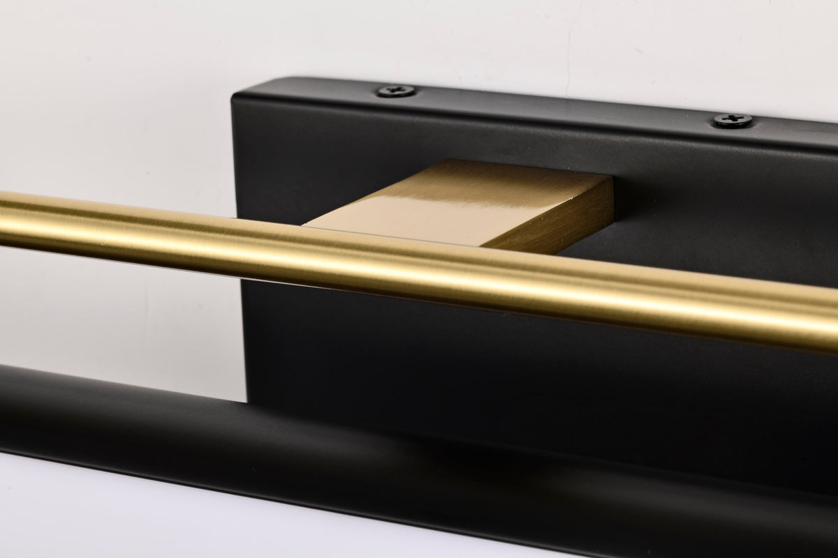 Solano Medium Vanity - LED - Black and Brushed Brass Finish - White Acrylic Lens