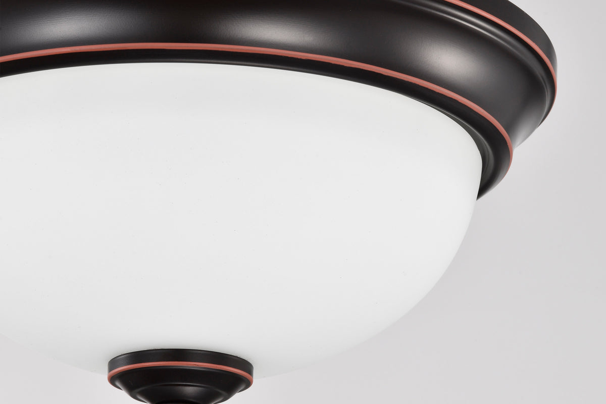 Center Lock 11 Inch LED Flush Mount - 19 Watt - 3000K - Mahogany Bronze Finish - Frosted Glass