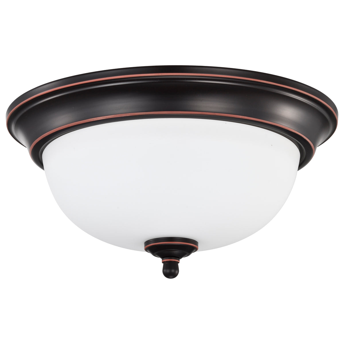 Center Lock 13 Inch LED Flush Mount - 19 Watt - 3000K - Mahogany Bronze Finish - Frosted Glass