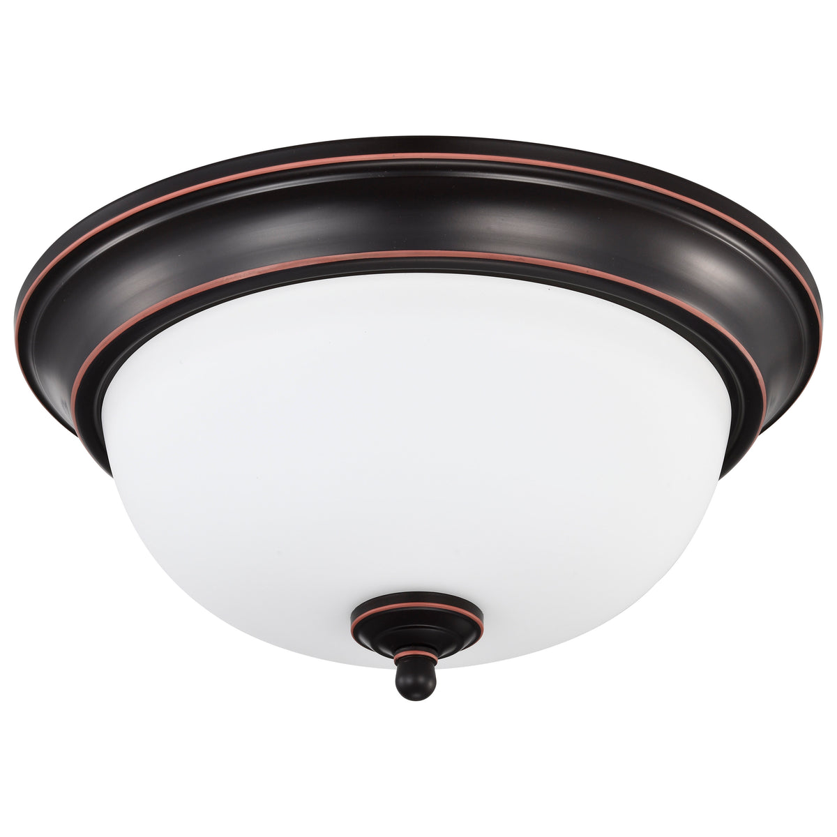 Center Lock 13 Inch LED Flush Mount - 19 Watt - 3000K - Mahogany Bronze Finish - Frosted Glass