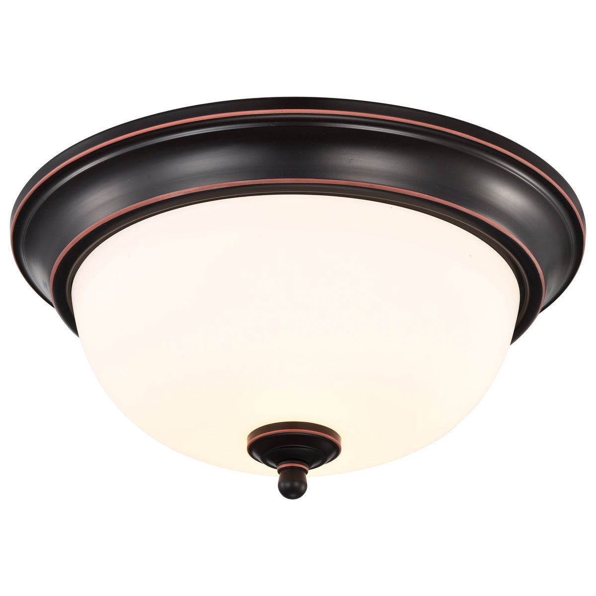 Center Lock 13 Inch LED Flush Mount - 19 Watt - 3000K - Mahogany Bronze Finish - Frosted Glass