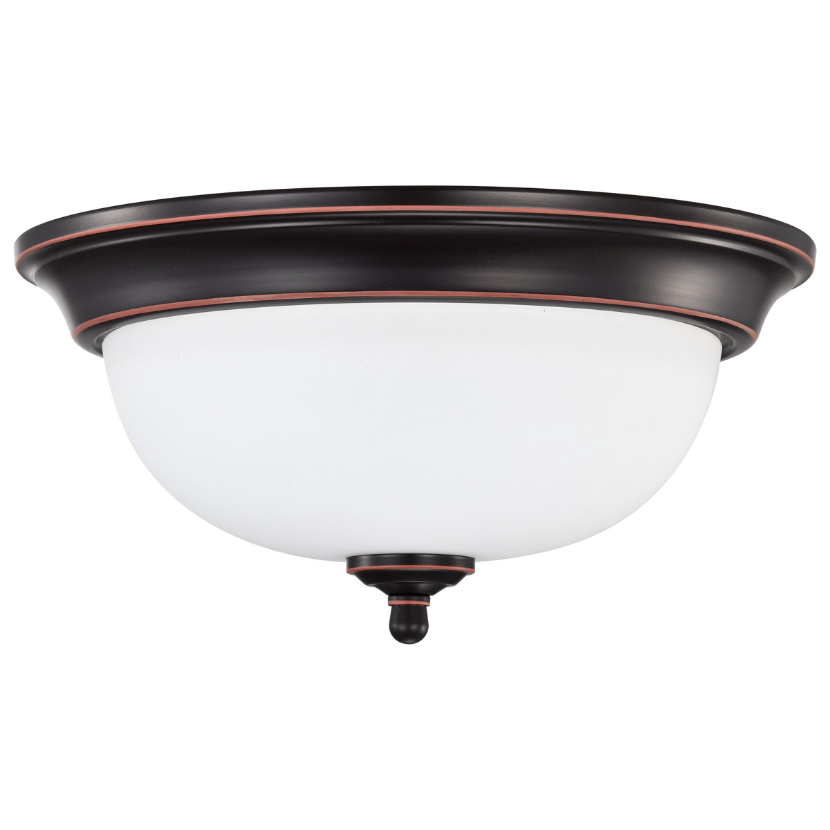 Center Lock 13 Inch LED Flush Mount - 19 Watt - 3000K - Mahogany Bronze Finish - Frosted Glass