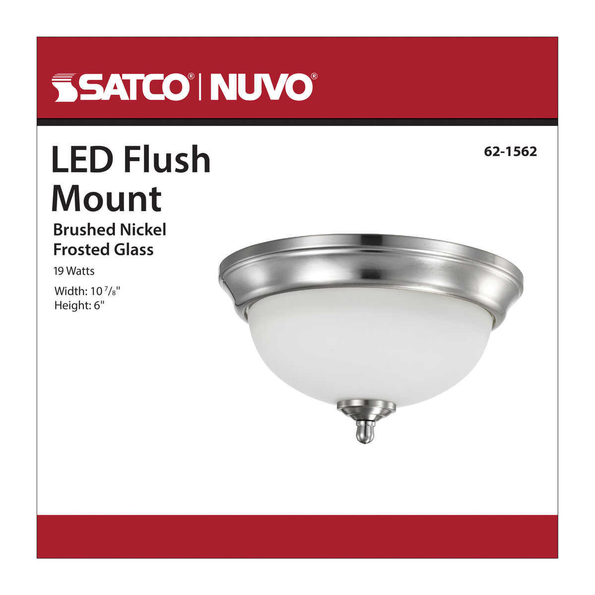 19 Watt - 11 inch - LED Flush Mount Fixture - 3000K - Dimmable - Brushed Nickel - Frosted Glass