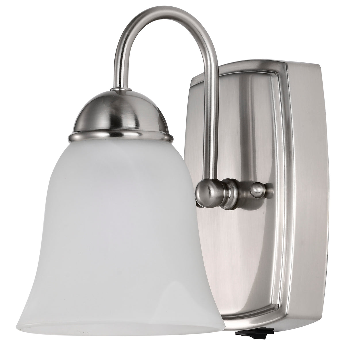8 Watt - LED 1 Light Vanity Fixture - 3000K - Brushed Nickel with Alabaster Glass - With Switch