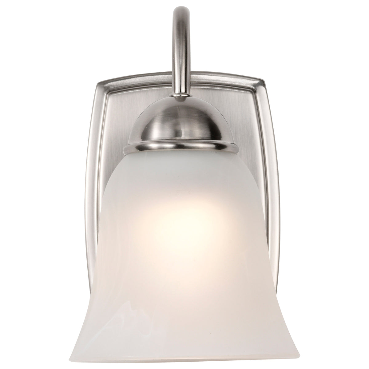 8 Watt - LED 1 Light Vanity Fixture - 3000K - Brushed Nickel with Alabaster Glass - With Switch