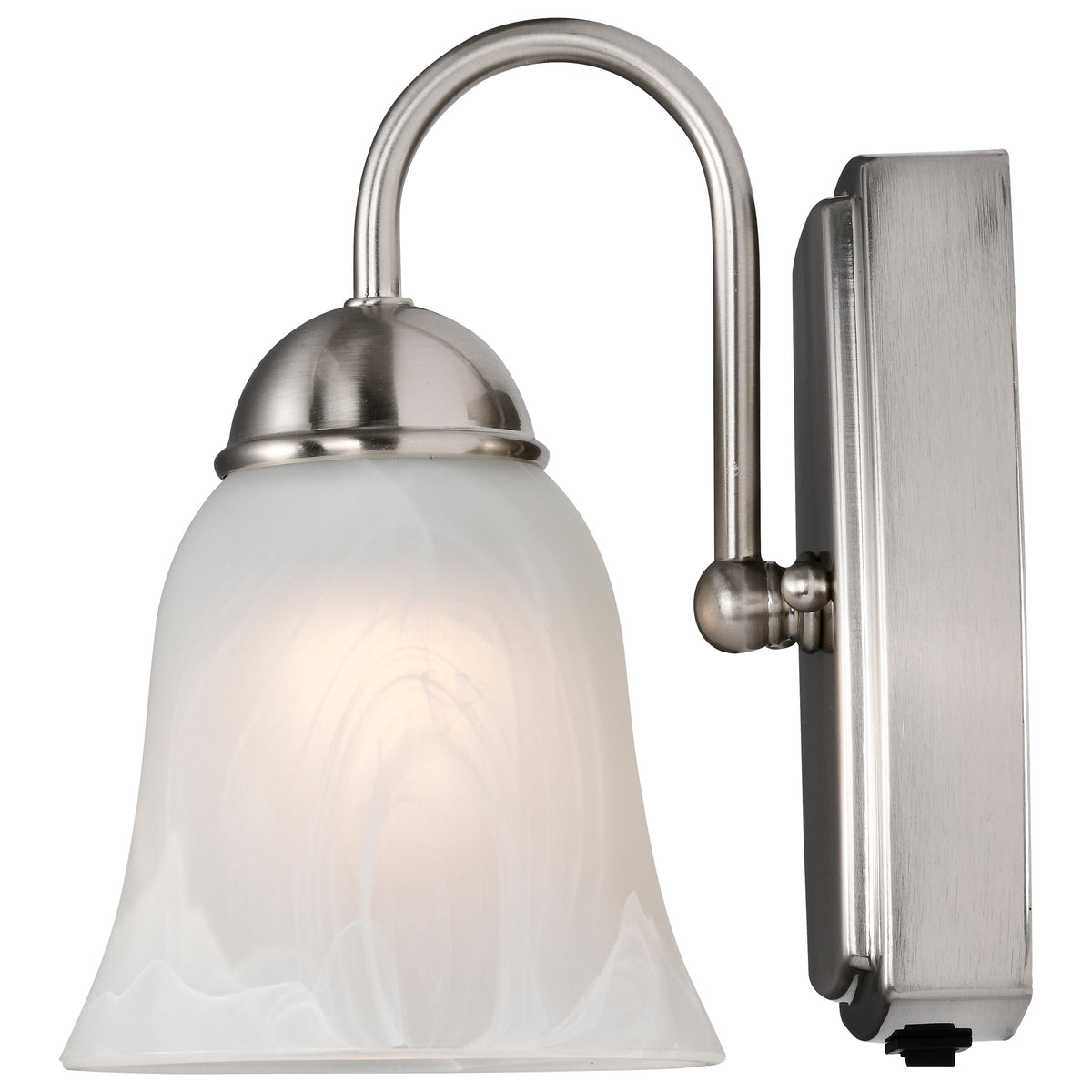 8 Watt - LED 1 Light Vanity Fixture - 3000K - Brushed Nickel with Alabaster Glass - With Switch