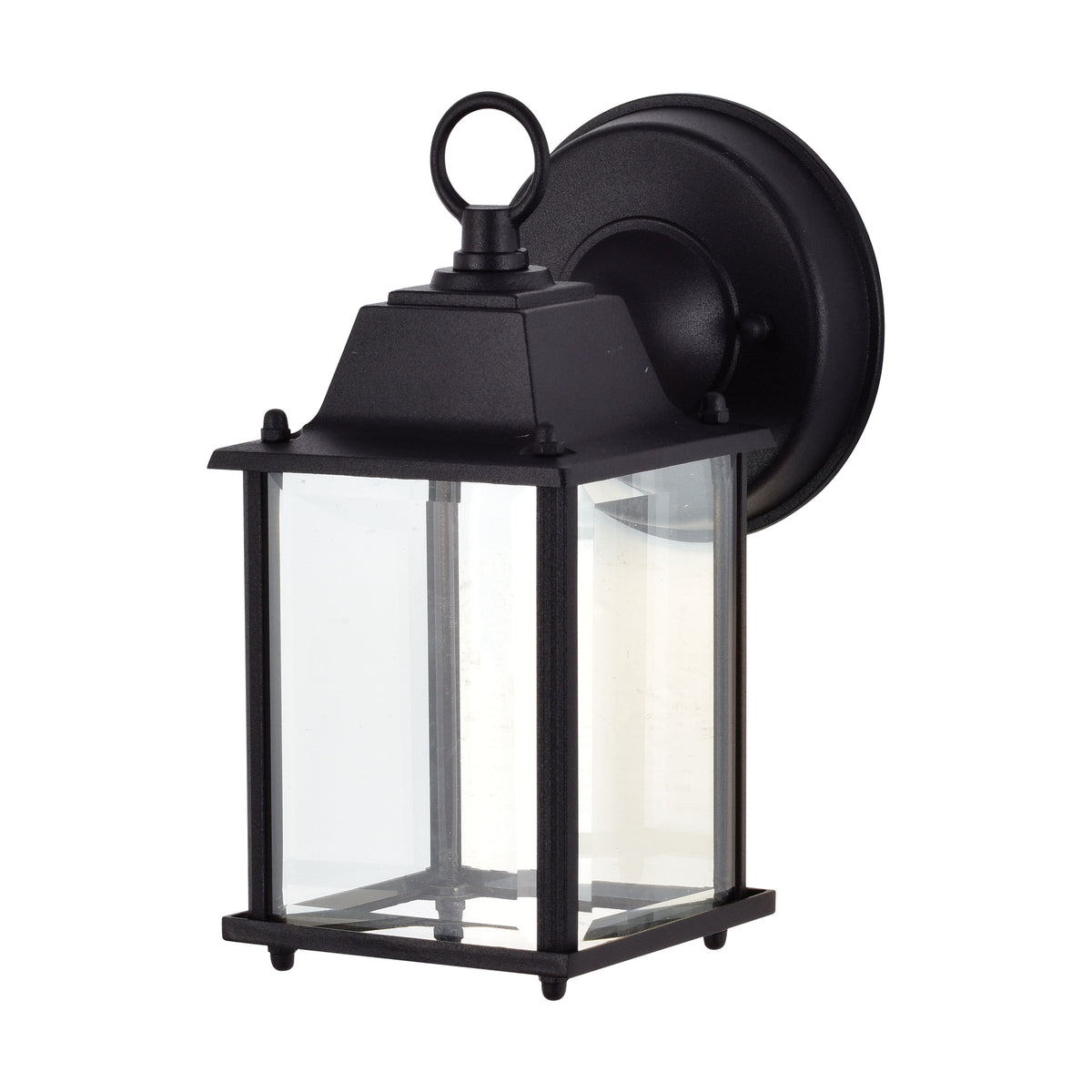 8 Watt - 3000K - LED Cube Lantern - Black Finish - Clear BeveLED Glass