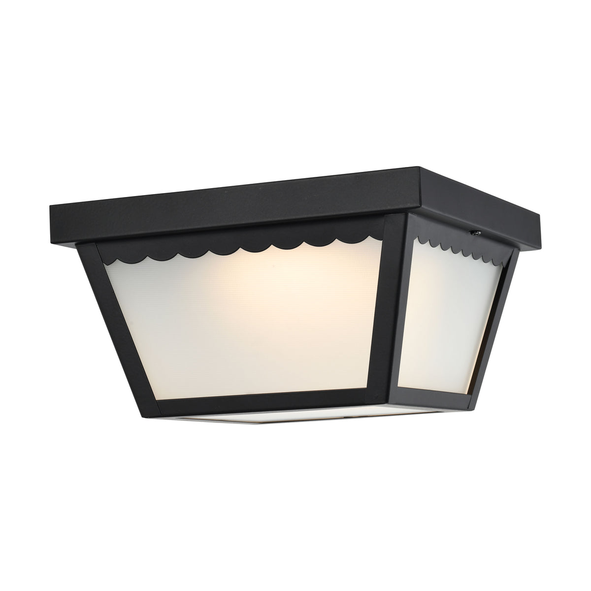 12 Watt - 9 inch - LED Carport Flush Mount Fixture - 3000K - Dimmable - Black Finish with Frosted Glass